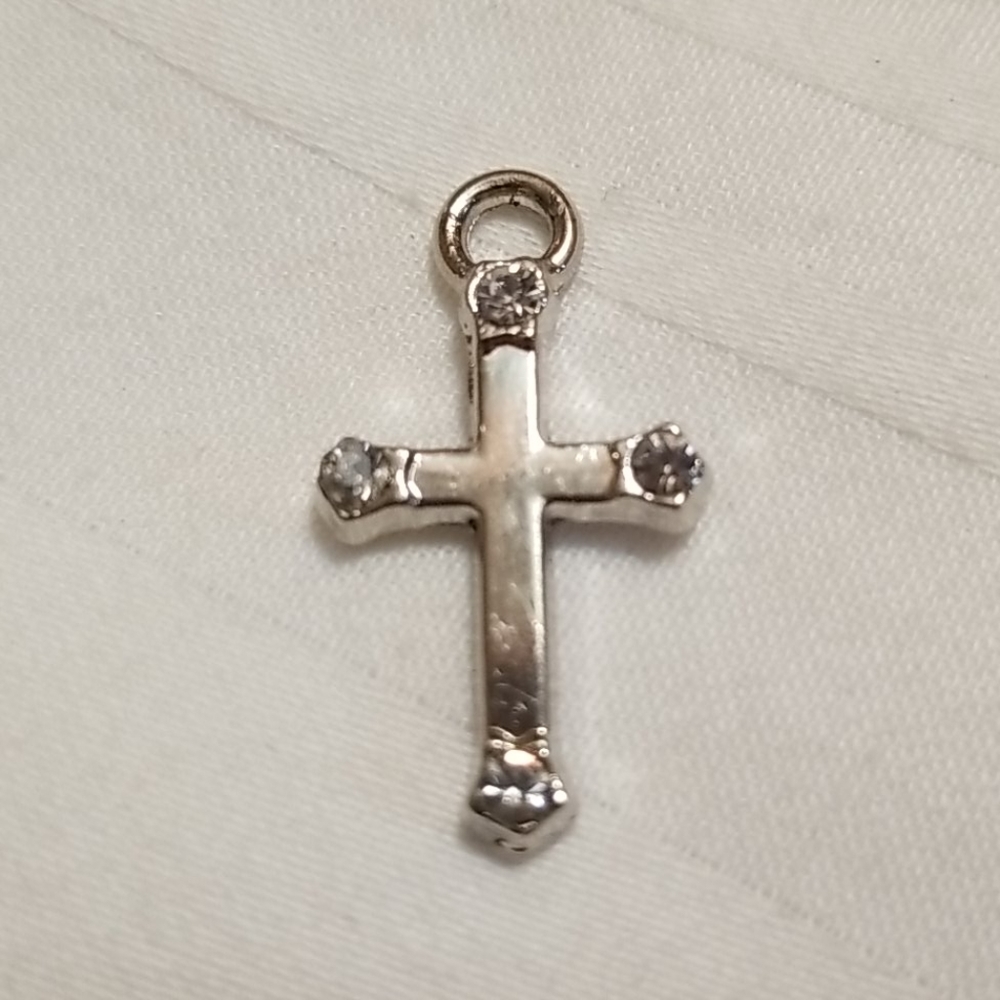 Silver Rhinestone Small Cross Pendant - Picture 1 of 3